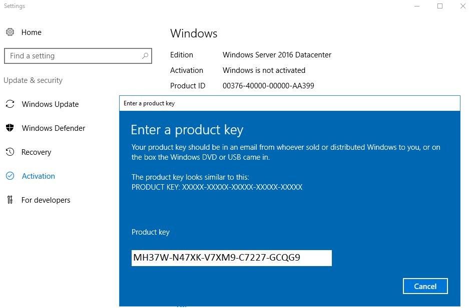Microsoft Windows Server 2016 key